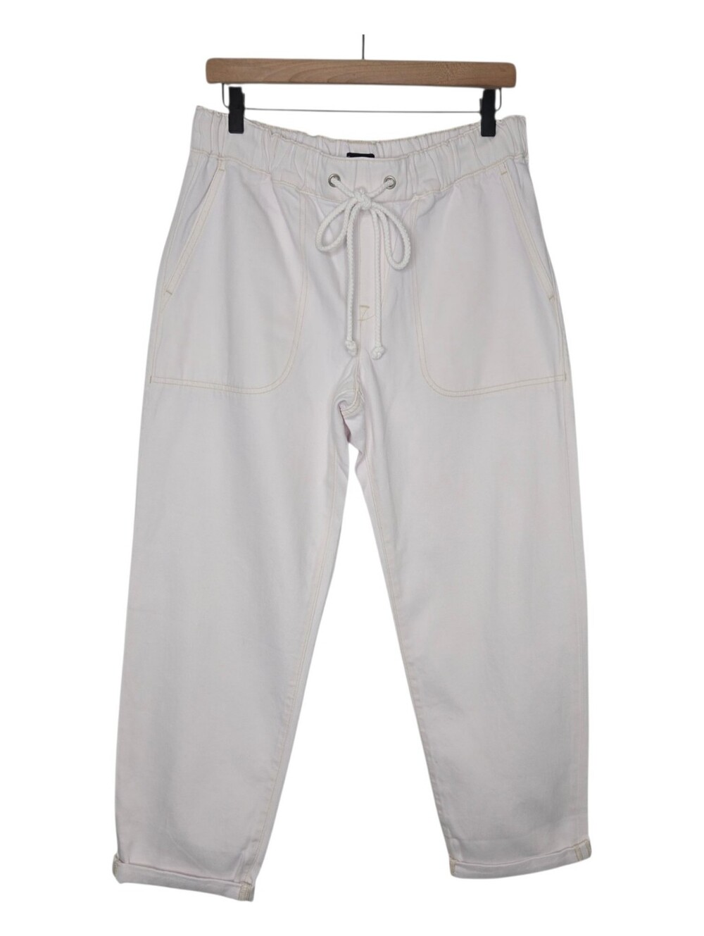 J Crew Womens Soft White Cuffed Crop Drawstring Denim Jeans Size 29